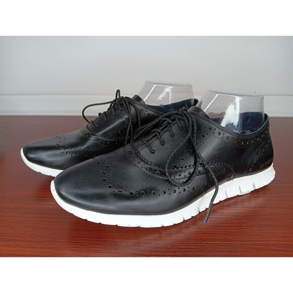 Cole Haan Zerogrand Wingtip Oxford Flats Size 9B Black Leather/White W18202 EUC - Picture 1 of 8